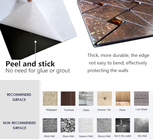 10 Sheets Peel and Stick Backsplash Tile, Self-Adhesive Mosaic Tile, Stick on Kitchen, Bathroom Vanities, Fireplace Décor, Laundry Table (10, Lasing Bronze) (10, Lasing Bronze) - color: Lasing Bronze
