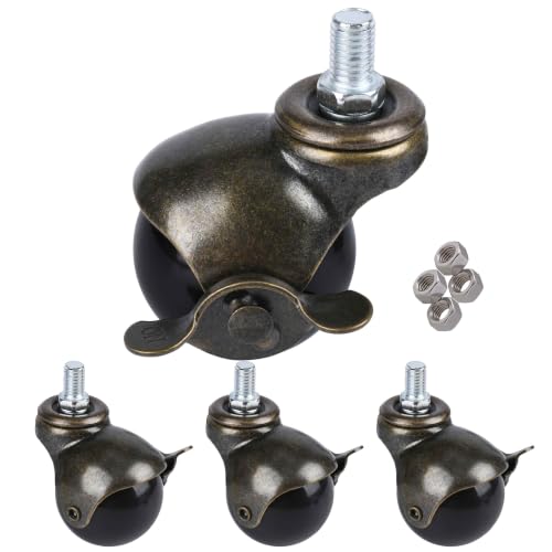 2 Inch Stem Ball Casters with Brake, M10 x 15 MM, Set of 4 Antique Brass - color: Antique Brass, size: M10 x 15 MM
