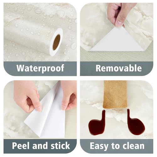 Beige Marble Contact Paper Matte Cream Counter Top Peel and Stick - color: Beige, size: 17.7" x 315"