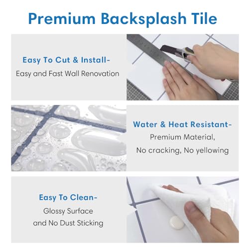 COMSTICKC Thicker Peel and Stick 3D Backsplash Tiles Kitchen Bathroom - color: White