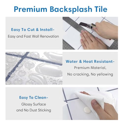 COMSTICKC Thicker Peel and Stick 3D Backsplash Tiles Kitchen Bathroom - color: White