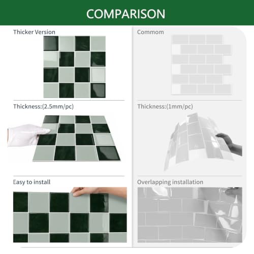 10 Sheets Upgraded Thicker Design Tile Peel and Stick Backsplash - color: Green