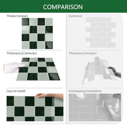 10 Sheets Upgraded Thicker Design Tile Peel and Stick Backsplash - color: Green