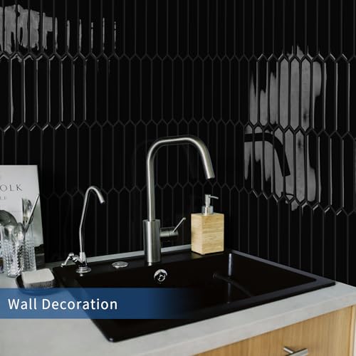 10 Sheets Long Hexagon Tile Peel and Stick Backsplash - color: Black