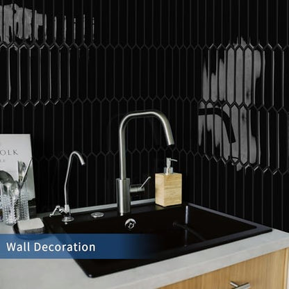10 Sheets Long Hexagon Tile Peel and Stick Backsplash - color: Black