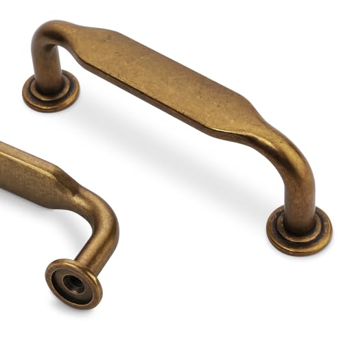 10 Pack 3 inch Antique Brass Kitchen Cabinet Handles - color: Antique Brass, size: 3'' Hole Center(76mm)