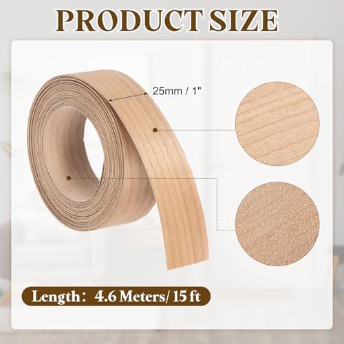 uxcell 1 Inch x 15ft Wood Veneer Edge Banding, Pre-Glued Flexible Cherry Wood Edging Strips, Iron on with Hot Melt Adhesive Wood Tape for Cabinet Repair and Furniture Restoration - size: 1 Inch x 15ft