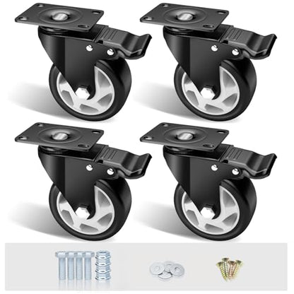 4" Swivel Plate Casters, 1200Lbs Capacity with Brake - color: Black, size: 4 Inch