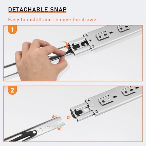 Probrico 1 Pair 18 Inch Rear/Side Mount Drawer Slides with Rear Mounting Brackets, Heavy Duty Ball Bearing Soft Close Drawer Glides, 3 Folds Full Extension Dresser Drawer Runners - size: 18 Inch