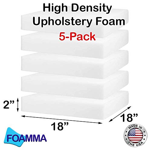 Foamma 5-Pack 2" x 18" x 18" High Density Upholstery Foam - Chair Cushion Square Foam for Dining Chairs, Wheelchair Seat Cushion Replacement - color: High Density Foam, size: (5-Pack) 2" x 18" x 18"