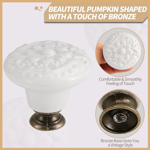 Ceramic Cabinet Knobs, Embossed Floral Design - White, 20pcs - color: White