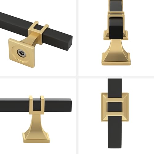 Haliwu Black and Gold Cabinet Pulls 6 Pack 10 Inch, Matte Black Drawer Handles Square 2 Tone Hardware, T Bar Cabinet Pulls for Dresser Bathroom Closet and Cupboard - color: Black and Matte Gold, size: 256mm(10 inch)