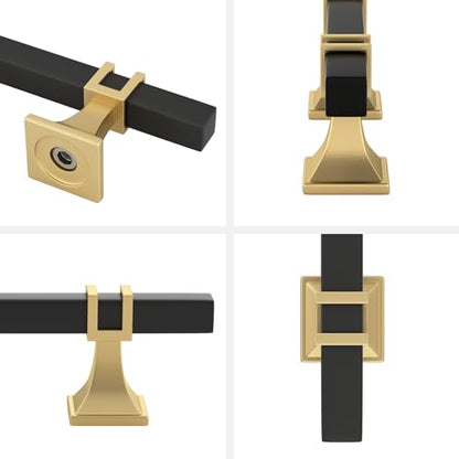 Haliwu Black and Gold Cabinet Pulls 6 Pack 10 Inch, Matte Black Drawer Handles Square 2 Tone Hardware, T Bar Cabinet Pulls for Dresser Bathroom Closet and Cupboard - color: Black and Matte Gold, size: 256mm(10 inch)