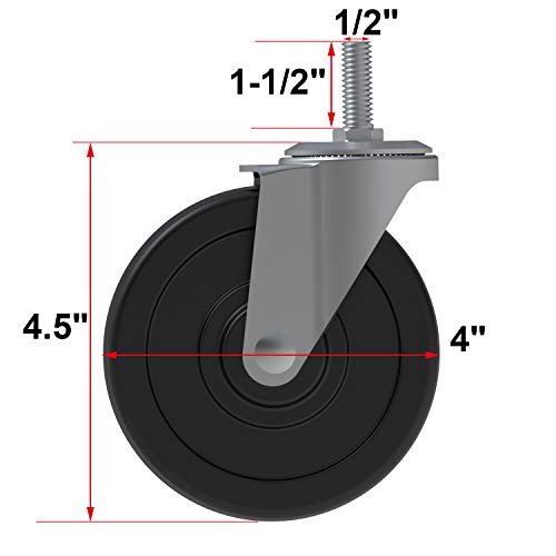 AAGUT 4 Inch Rubber Swivel Stem Caster, 1/2"-13x1.5 Threaded Stem, 4 Pack - style: 4inch