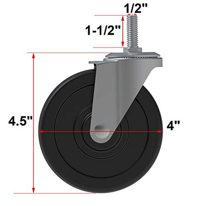 AAGUT 4 Inch Rubber Swivel Stem Caster, 1/2"-13x1.5 Threaded Stem, 4 Pack - style: 4inch