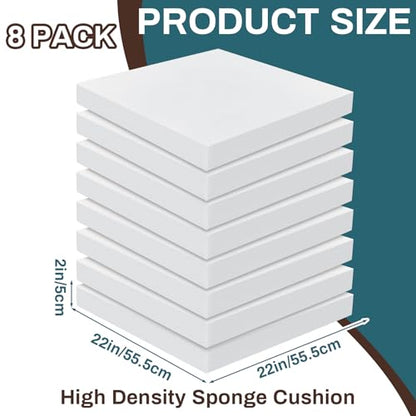 Frienda 8 Pack 2" x 22" x 22" Upholstery High Density Craft Foam - size: 2" x 22" x 22"