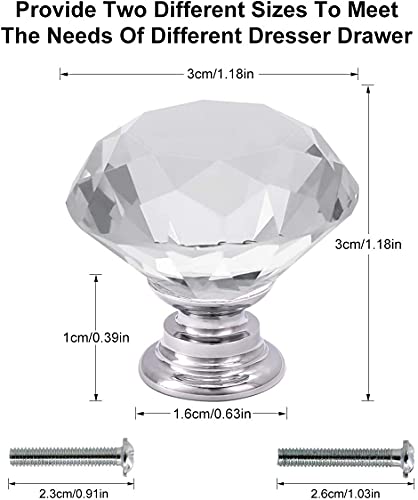 Akstore 6 Pcs Crystal Glass Cabinet Knobs 30mm Diamond Shape Drawer Kitchen Cabinets Dresser Cupboard Wardrobe Pulls Handles (30mm, Clear) - color: Clear, size: 30 mm