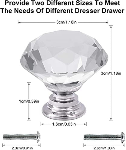 Akstore 6 Pcs Crystal Glass Cabinet Knobs 30mm Diamond Shape Drawer Kitchen Cabinets Dresser Cupboard Wardrobe Pulls Handles (30mm, Clear) - color: Clear, size: 30 mm