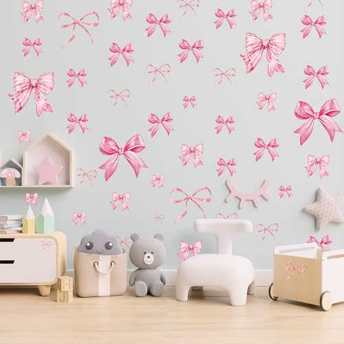 Pink Bow Wall Stickers, 8 Sheets 46 Pcs - color: Pink Bow