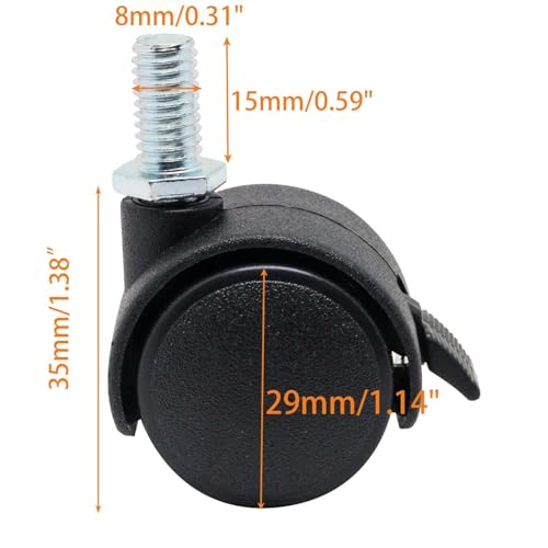 4 PCS 1 Inch Threaded Stem Caster Wheels, Nylon Locking Swivel Casters Furniture Wheel with Locking Brake, Replacement Casters 1" Castor Wheels for Tables, Workbenches, Kitchen Shelf - style: 1 Inch with Brake-M8 Threaded Stem