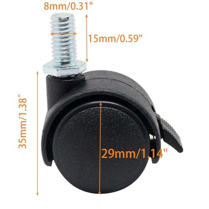 4 PCS 1 Inch Threaded Stem Caster Wheels, Nylon Locking Swivel Casters Furniture Wheel with Locking Brake, Replacement Casters 1" Castor Wheels for Tables, Workbenches, Kitchen Shelf - style: 1 Inch with Brake-M8 Threaded Stem