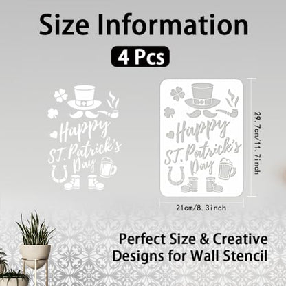 INFUNLY 4pcs St. Patrick's Day Stencils for Painting Reusable Stencils for Painting on Wood Shamrock Stencils Hat Horseshoe Lucky Stencils Drawing Template for Painting on Wood Window Glass Home Decor - style: St. Patrick's Day