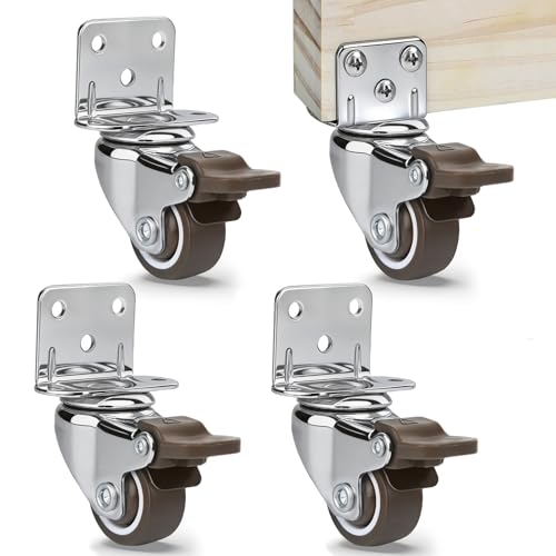 1 Inch L-Shaped Caster Wheels, Heavy Duty Swivel Side Mount Casters with Brakes, Load 99 Lbs/Set of 4, Silent Rubber Plate Small Caster Wheels for Furniture, Cribs, Tables, DIY Projects - style: 1 Inch