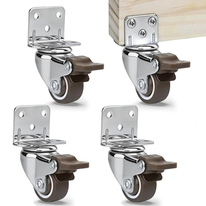 1 Inch L-Shaped Caster Wheels, Heavy Duty Swivel Side Mount Casters with Brakes, Load 99 Lbs/Set of 4, Silent Rubber Plate Small Caster Wheels for Furniture, Cribs, Tables, DIY Projects - style: 1 Inch