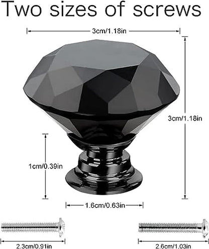 Akstore 6 Pcs Crystal Glass Cabinet Knobs 30mm Diamond Shape Drawer Kitchen Cabinets Dresser Cupboard Wardrobe Pulls Handles (Black-Black, 30mm) - color: Black-Black, size: 30 mm