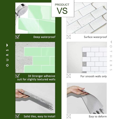 STICKGOO 10-Sheet Backsplash Peel and Stick Subway Tile(Thicker Design) - color: Light Sage