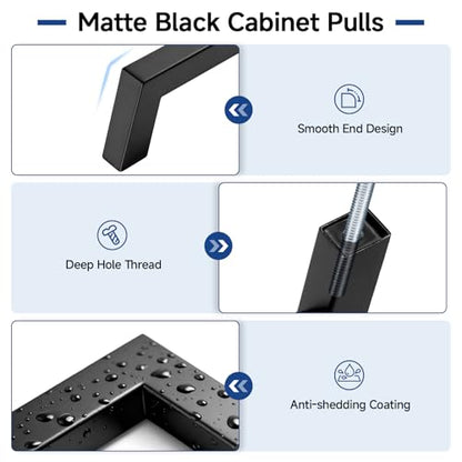 Estmoon 30 Pack Cabinet Handles, Matte Black 5 Inch Cabinet Pulls Square Drawer Pulls Stainless Steel Kitchen Handles Hardware for Cabinets Cupboard and Dresser Drawers, 128 mm Hole Centers - color: Matte Black
