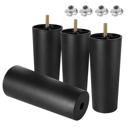 4pcs Plastic Furniture Legs 6-1/4" with T-Nuts, M8-1.25 Bolt - size: 6-1/4 Inch, M8-1.25 Metric Thread Bolts