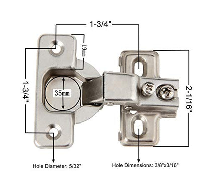 Silverline 1/2 inch Overlay Concealed Cabinet Hinges, Self-Closing Short Arm European Hinge for Face Frame Cabinets, 105Deg Opening, 35mm Cup, Screw-On Steel Hardware with Screws (10 Pack) - size: 10 Pack