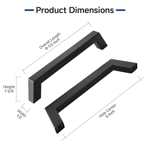 Estmoon 30 Pack Cabinet Handles, Matte Black 5 Inch Cabinet Pulls Square Drawer Pulls Stainless Steel Kitchen Handles Hardware for Cabinets Cupboard and Dresser Drawers, 128 mm Hole Centers - color: Matte Black