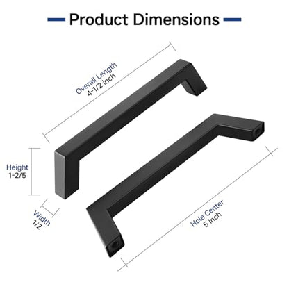 Estmoon 30 Pack Cabinet Handles, Matte Black 5 Inch Cabinet Pulls Square Drawer Pulls Stainless Steel Kitchen Handles Hardware for Cabinets Cupboard and Dresser Drawers, 128 mm Hole Centers - color: Matte Black