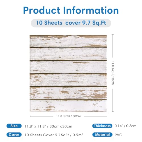 COMSTICKC 3D Faux Wood Wall Sticker Shiplap Peel and Stick, Not Real Wood - color: White Wood