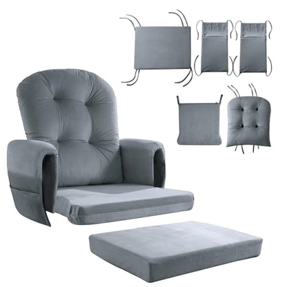 HOMBYS Glider Rocker Replacement Cushions 5 PCS with Storage Side Pocket, Velvet Fabric, Foam & Microfiber Filling, Non-Slip & Washable,Thickened & Supportive, Designed for Glider Rocking Chair - color: Grey