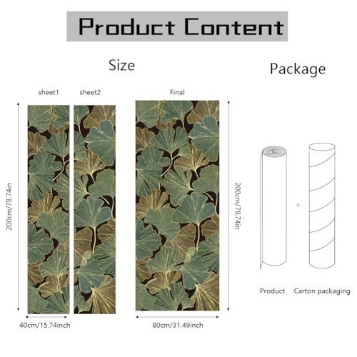 arricraft 2 Sheets Ginkgo Self-Adhesive Door Sticker, 31.5x78.7inch Golden and Green Ginkgo Door Murals Stickers PVC Removable Wallpaper Decoration for Bedrooms Living Room - style: Green Ginkgo