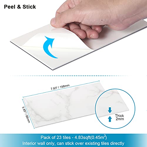 BeNice Peel and Stick Tile Backsplash Bathroom Cararra White 23pcs - color: Carrara white