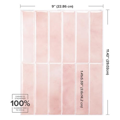 Smart Tiles Peel and Stick backsplash, Stacked Powder Pink, 11.43"x9" - color: Powder Pink