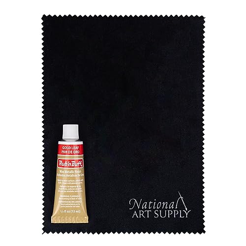 Amaco Rub and Buff Gold Leaf 0.5oz/15ml Gilding Wax, Buff Microfiber Cloth - color: Gold Leaf