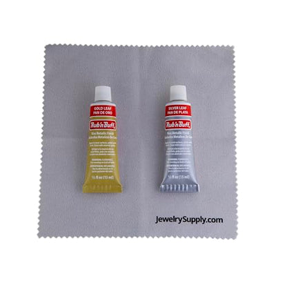 Rub-N-Buff 2 Color Assortment with Premium Buffing Cloth (Silver Leaf, Gold Leaf)