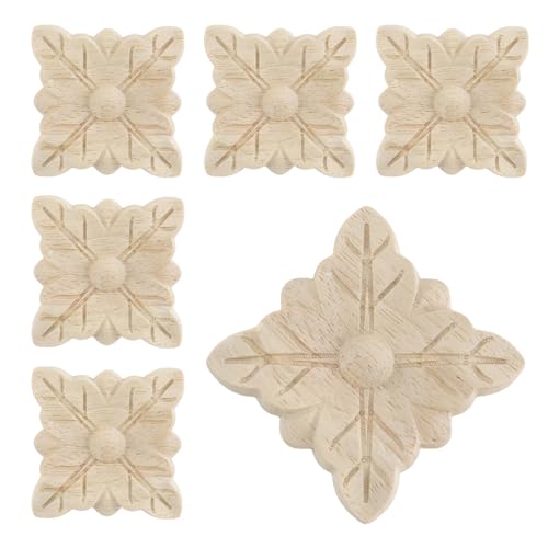 T Tulead Wood Carved Appliques, Square Leaf, 1.9"x1.9", 6PCS - style: Leaf, 1.9"x1.9", 6pcs