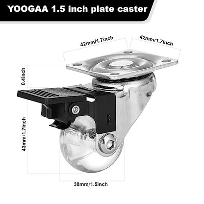 1.5 inch Clear Swivel Caster Wheels Transparent Polyurethane Rolling Castors Small Crystal Wheel for Furniture Cabinet,Ottoman,Bench (1.5 inch) - style: 1.5 inch