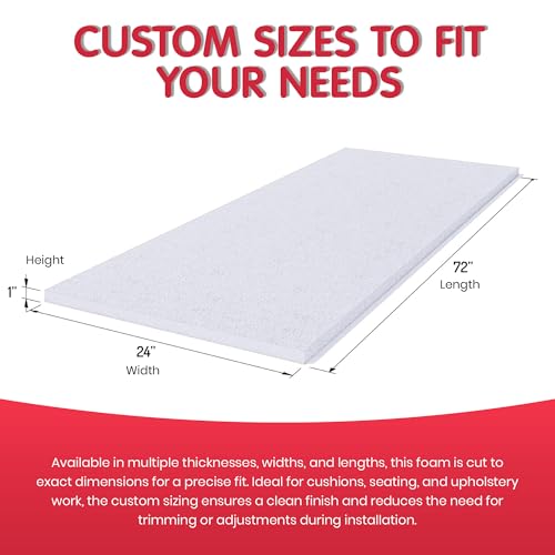 FOAMYFOAM High Density 4 inch Thick, 30 inch Wide, 96 inch Long Upholstery Foam, Cushion Replacement - size: 4" x 30" x 96" (1 Pack)