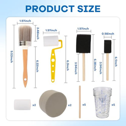 19PCS Paint Brush and Roller Set, Painting Supplies for DIY Projects