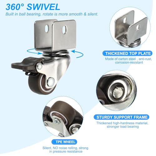 PATIKIL 1" Swivel Caster Wheels with 5/7" U Bracket, 4 Pack 360° Rotation Swivel Wheel with Brake Total Load 73 lbs Locking Caster for Cabinet Furniture Table Replacement - size: 1" x 5/7"