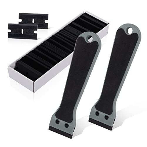 EHDIS 2pcs Plastic Razor Scraper 6-inch Long Handle Adhesive Remover Tool with 100 Double-Edge Blades for Window Tint Vinyl Scraper Decal Sticker Glue Remover (grey) - color: Grey