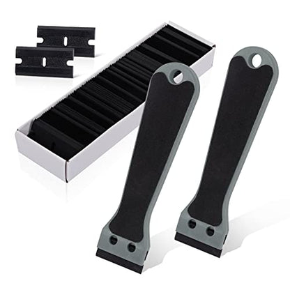 EHDIS 2pcs Plastic Razor Scraper 6-inch Long Handle Adhesive Remover Tool with 100 Double-Edge Blades for Window Tint Vinyl Scraper Decal Sticker Glue Remover (grey) - color: Grey