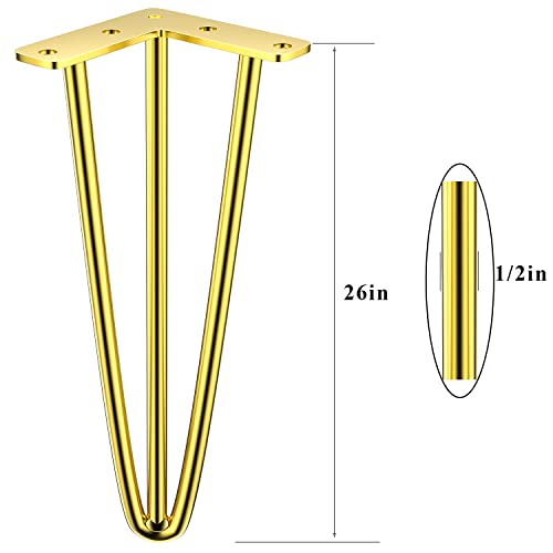 Osring 26 Inch Furniture Hairpin Legs Gold,1/2" Dia 3-Rods Metal Table Feet - color: Gold, size: 26 Inch